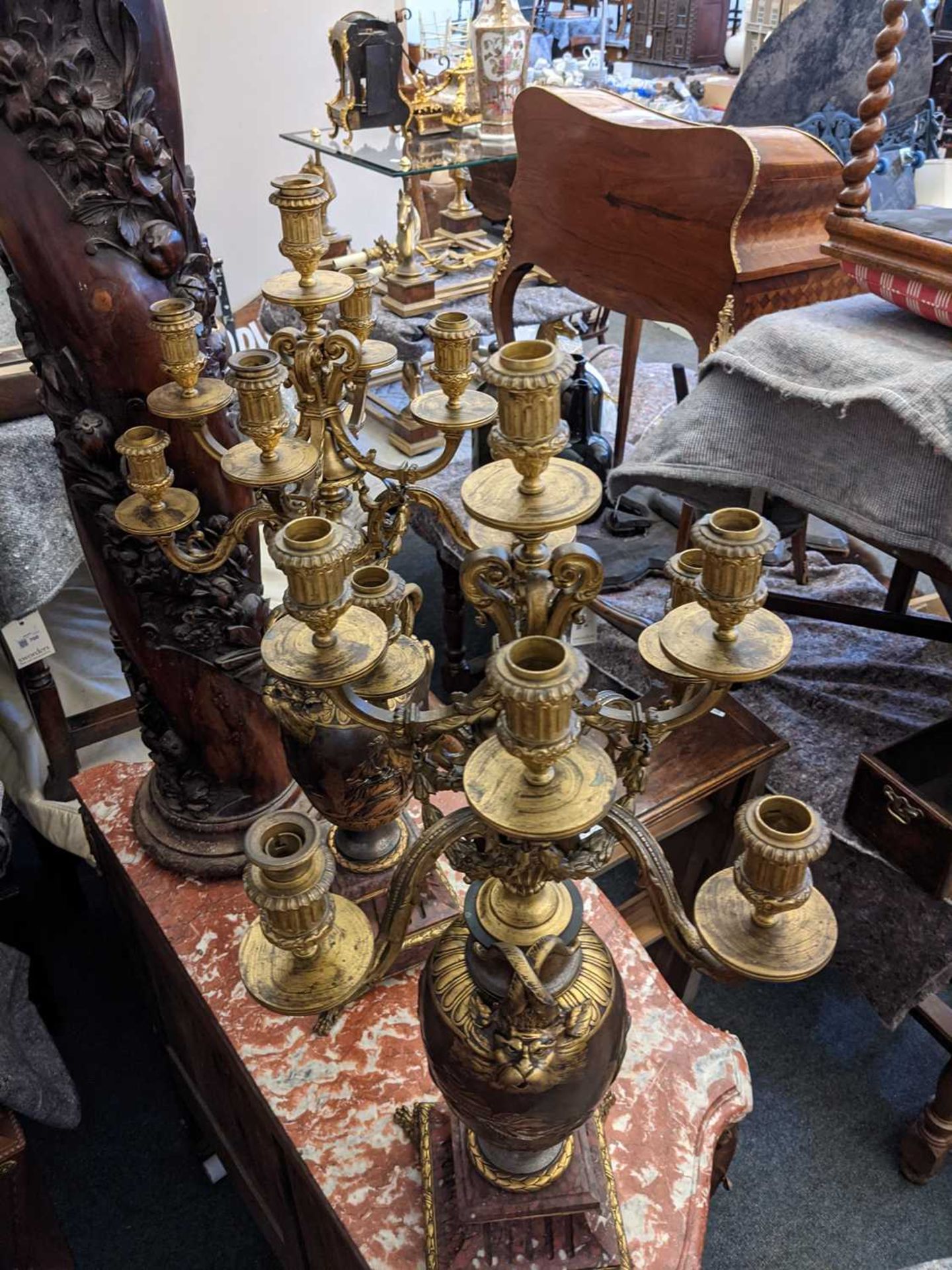 A pair of marble, gilt and patinated bronze candelabra, - Image 15 of 23