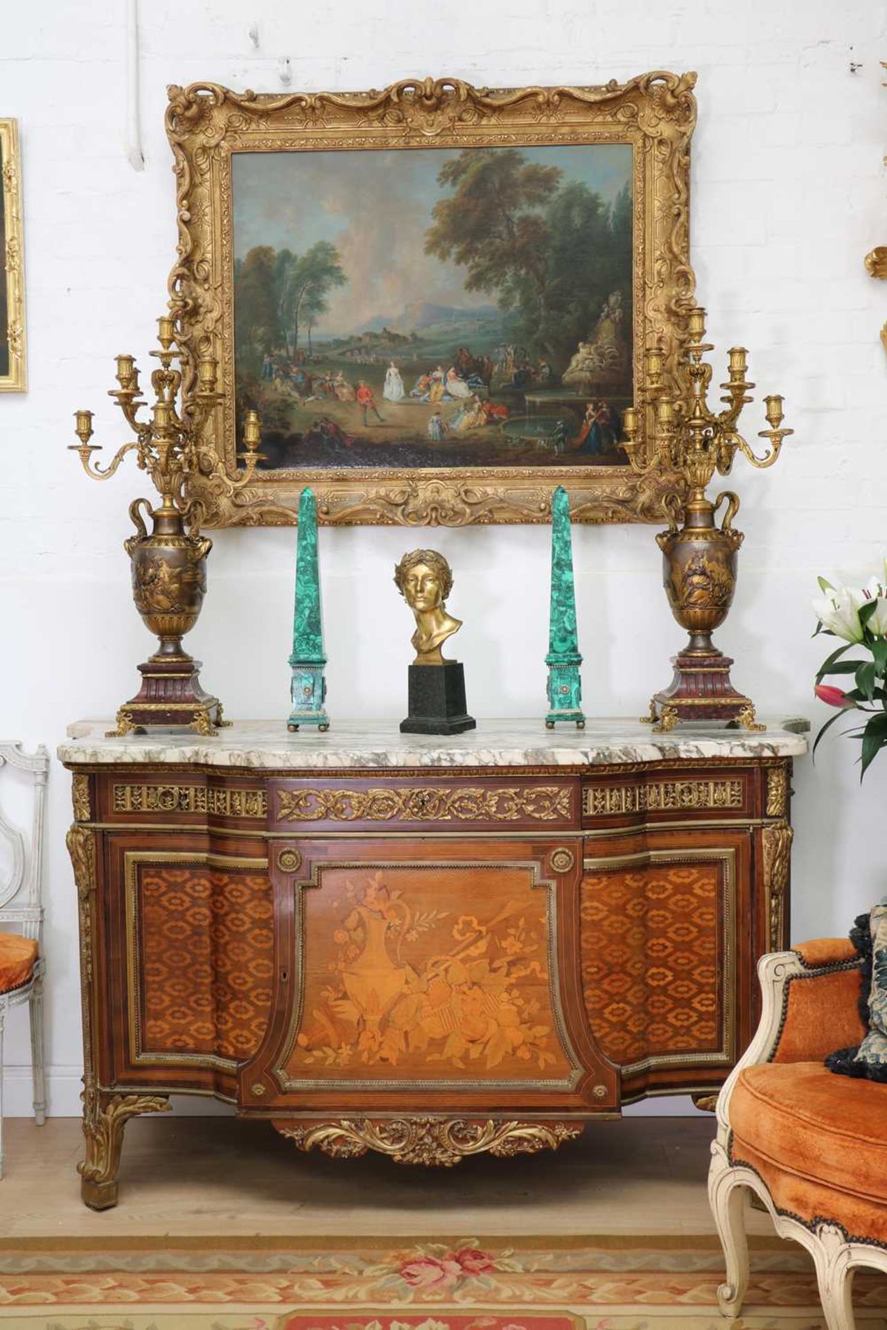 A pair of marble, gilt and patinated bronze candelabra, - Image 7 of 23