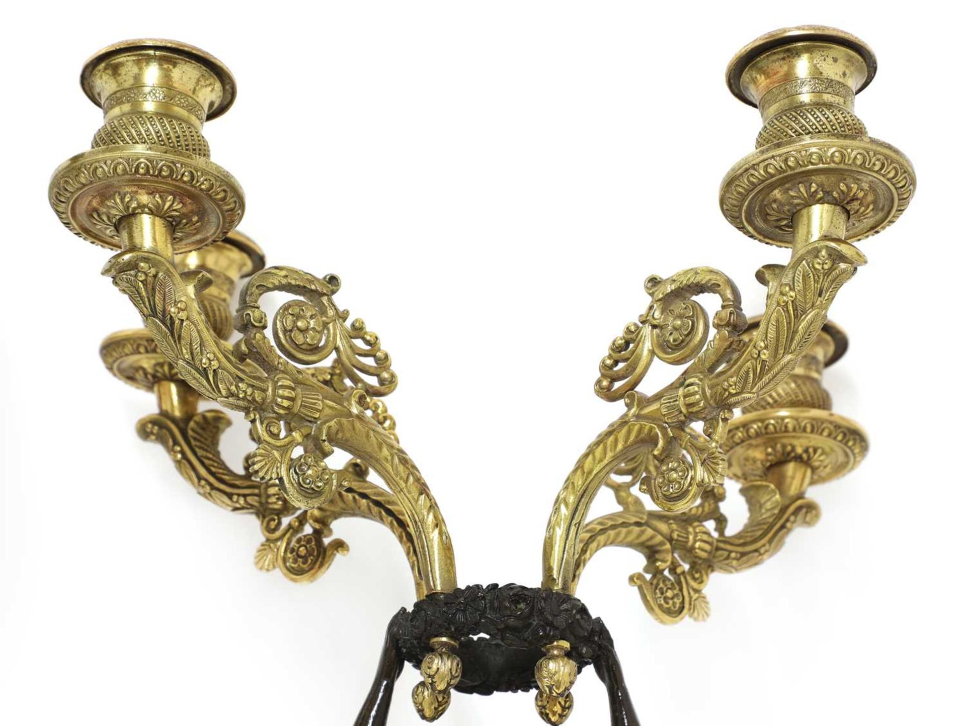 A pair of French bronze and ormolu wall sconces, - Image 5 of 6