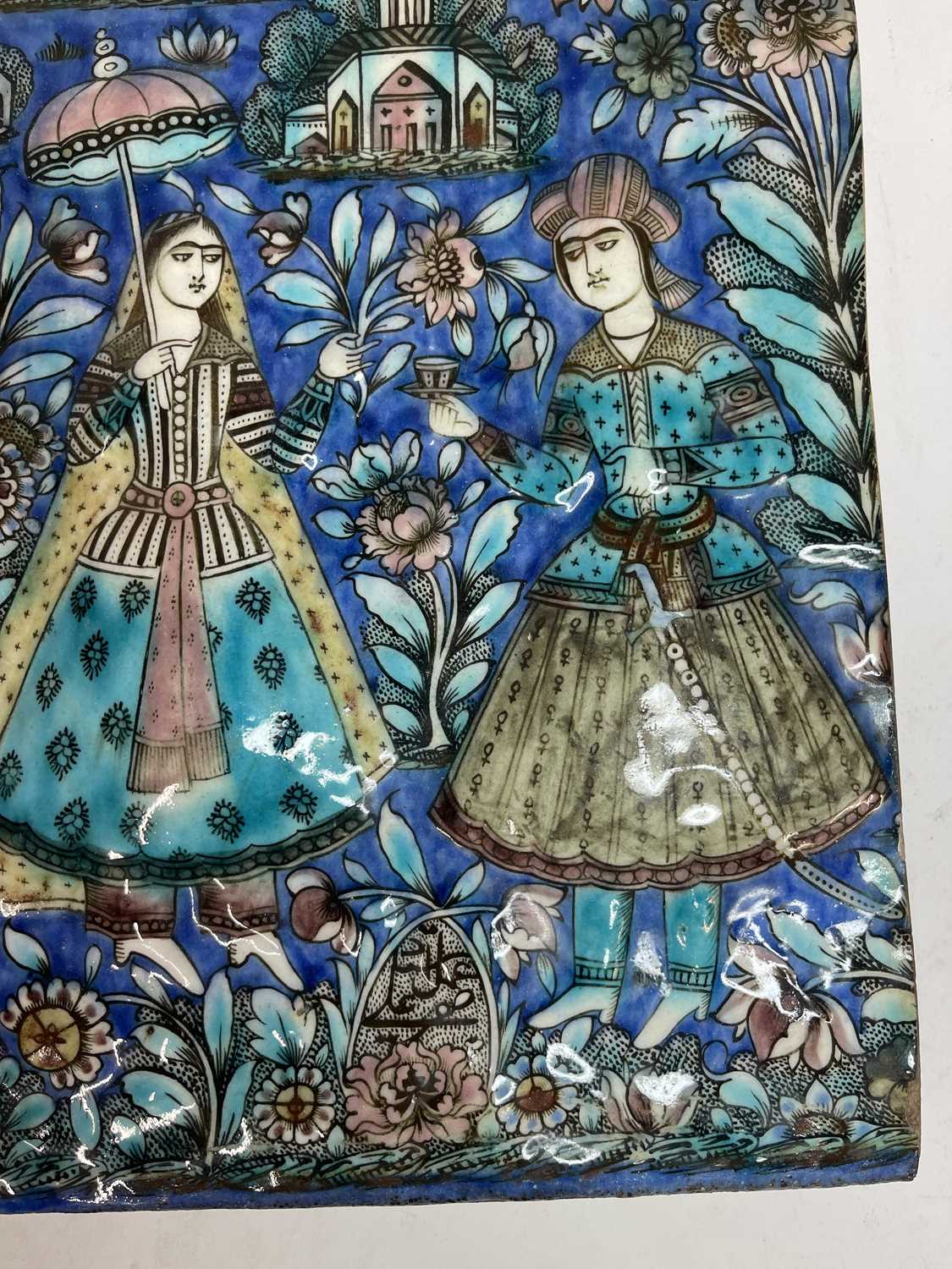 A near pair of Qajar pottery tiles, - Bild 31 aus 31