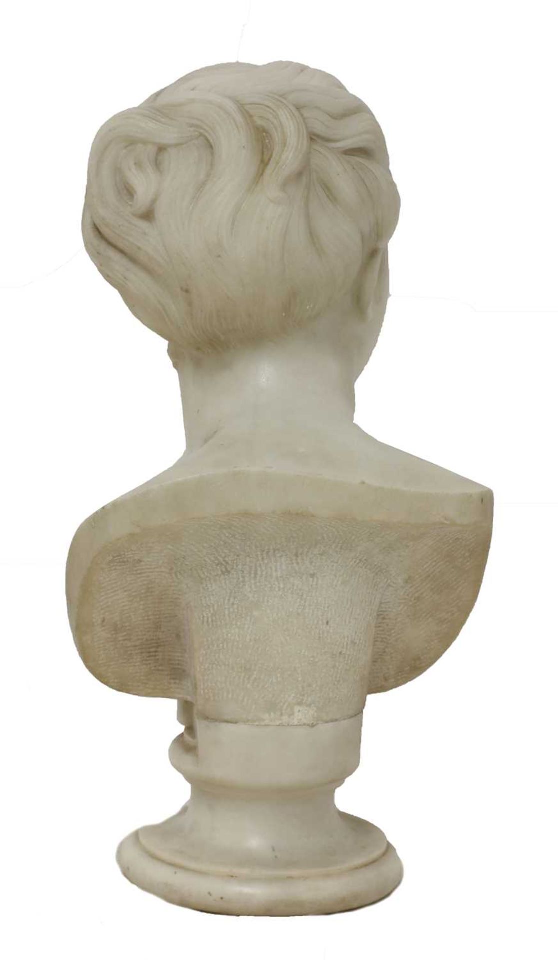 A white marble bust of a smiling young girl, - Image 4 of 5