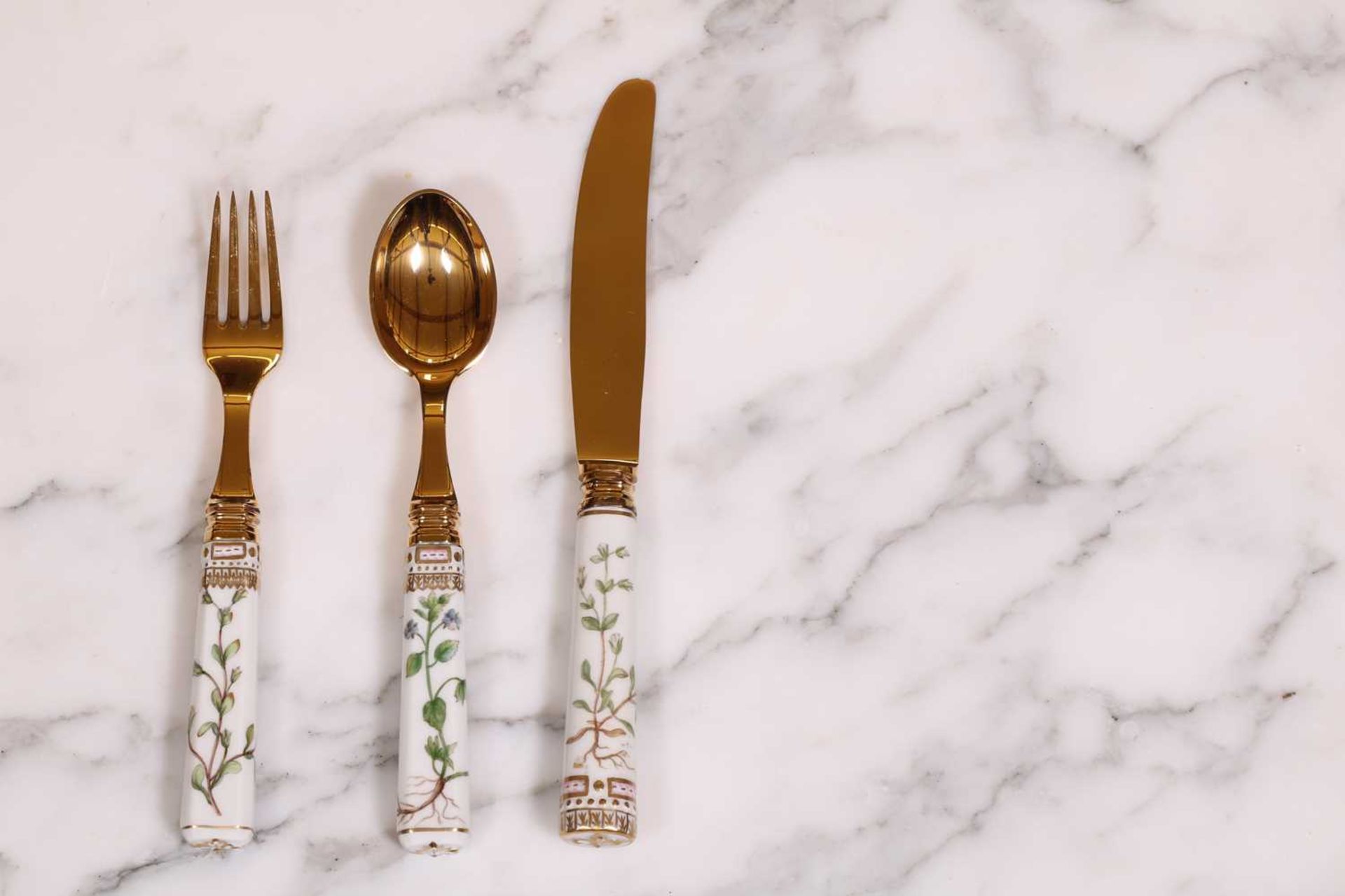 A part canteen of Royal Copenhagen 'Flora Danica' porcelain and silver-gilt cutlery, - Image 25 of 109