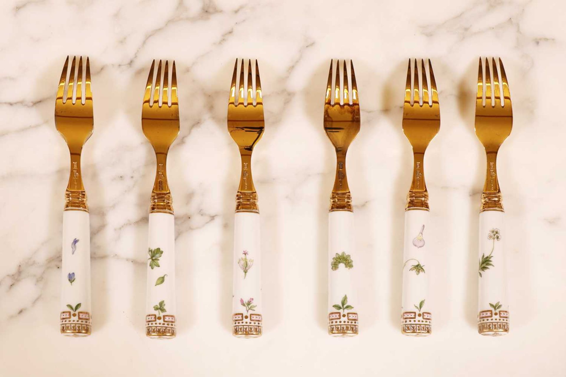 A part canteen of Royal Copenhagen 'Flora Danica' porcelain and silver-gilt cutlery, - Image 13 of 109