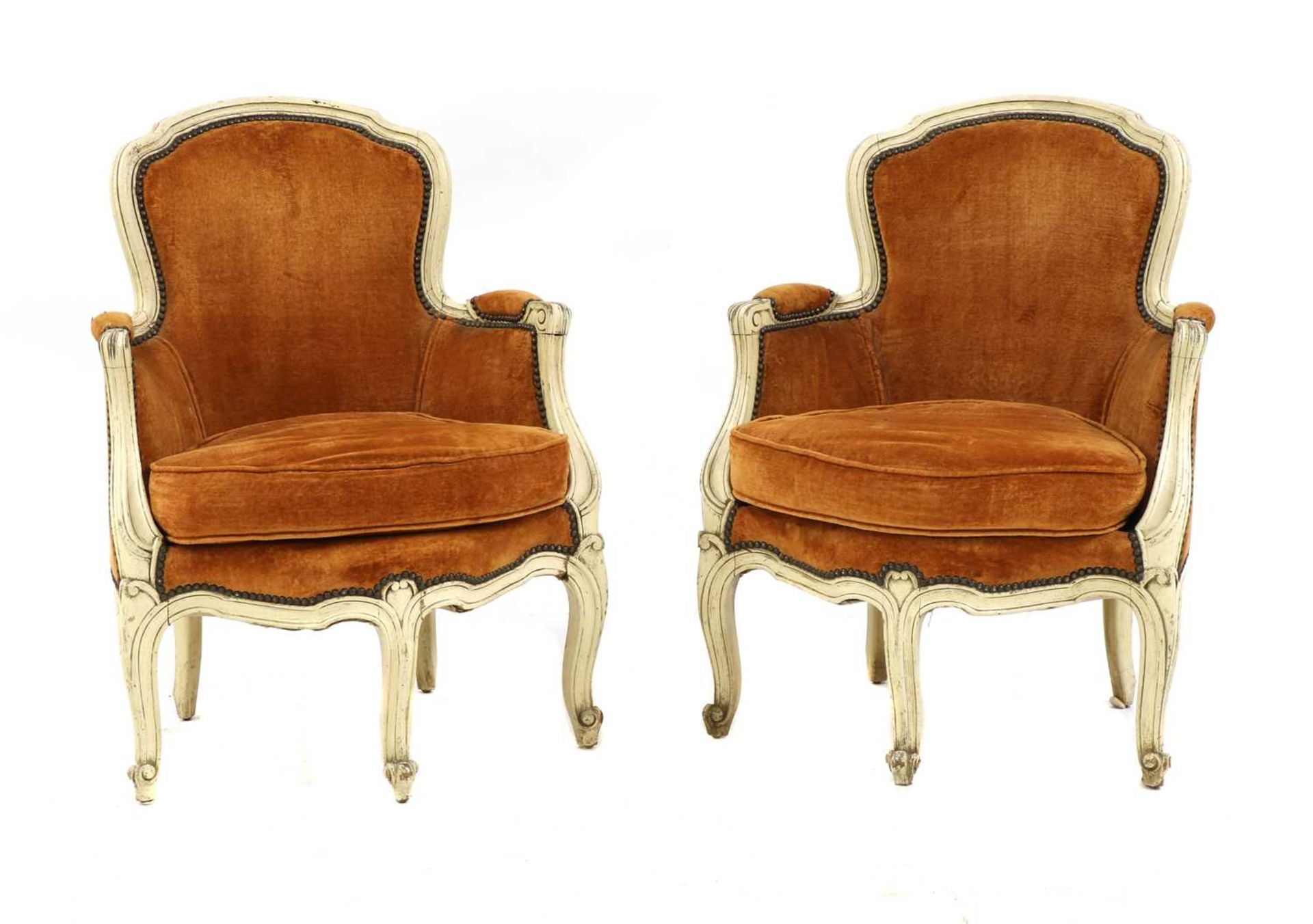 A pair of French Louis XV-style fauteuils,