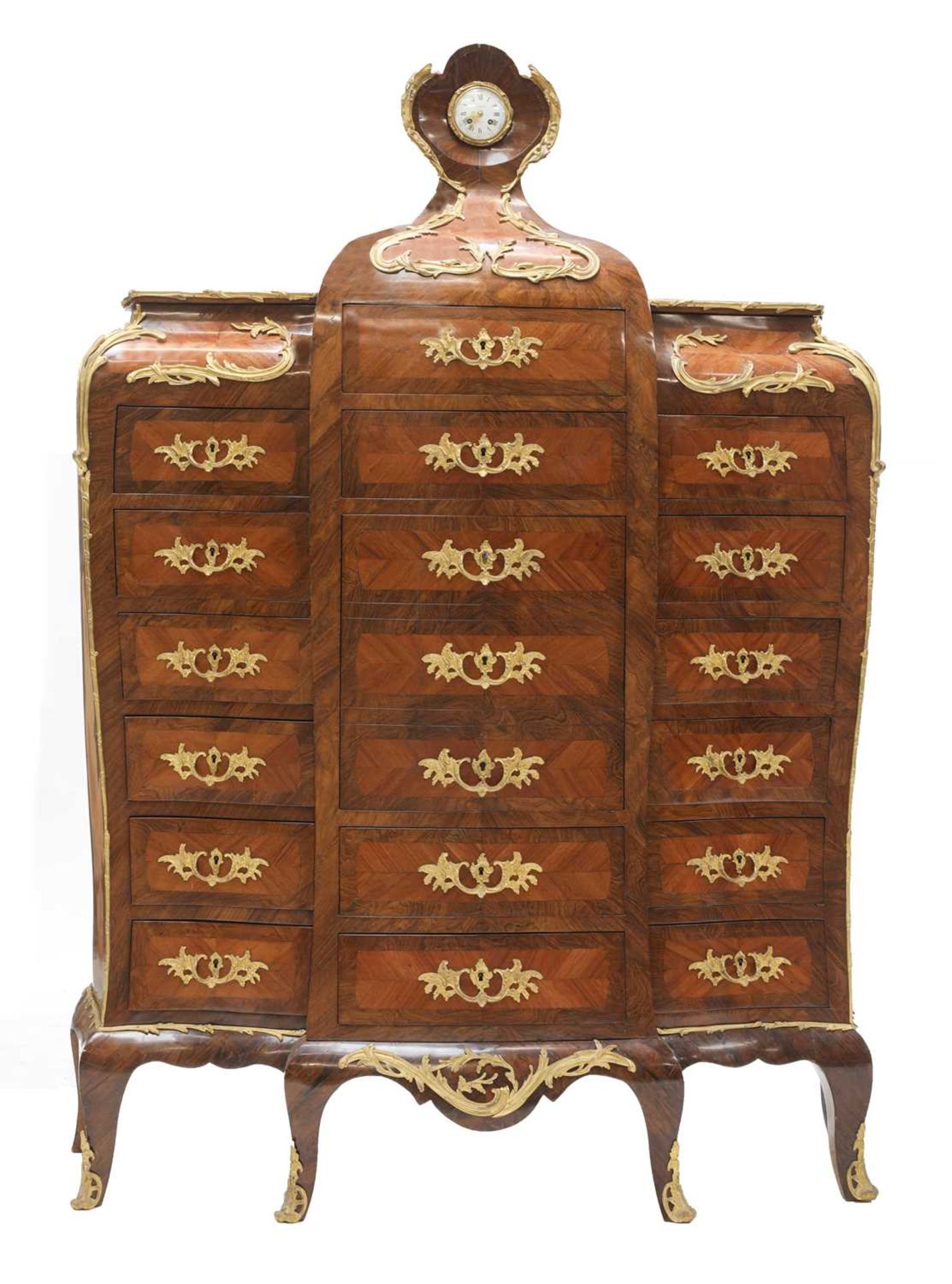 An extraordinary and fine Louis XV-style rosewood and kingwood secretaire en chiffonier,