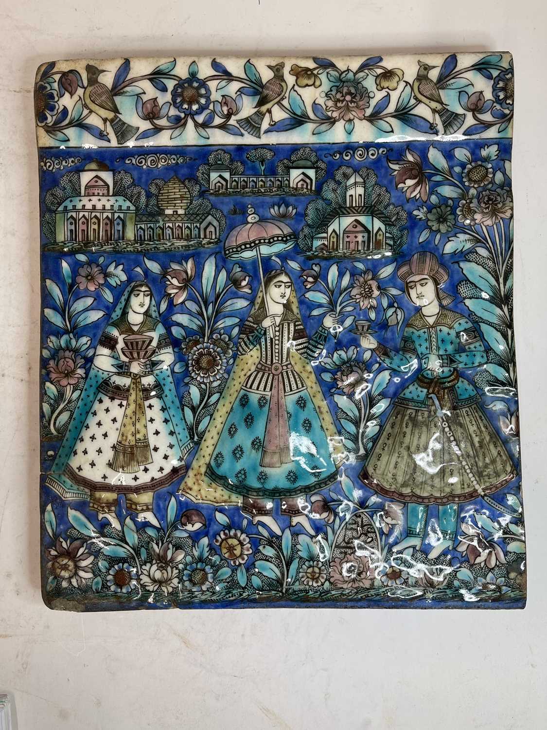 A near pair of Qajar pottery tiles, - Bild 15 aus 31