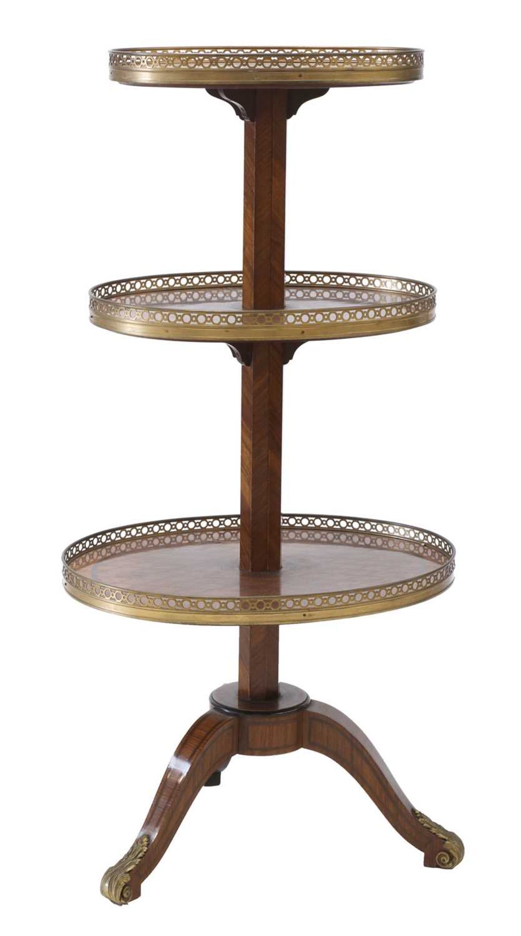 A Louis XVI-style kingwood and parquetry étagère,