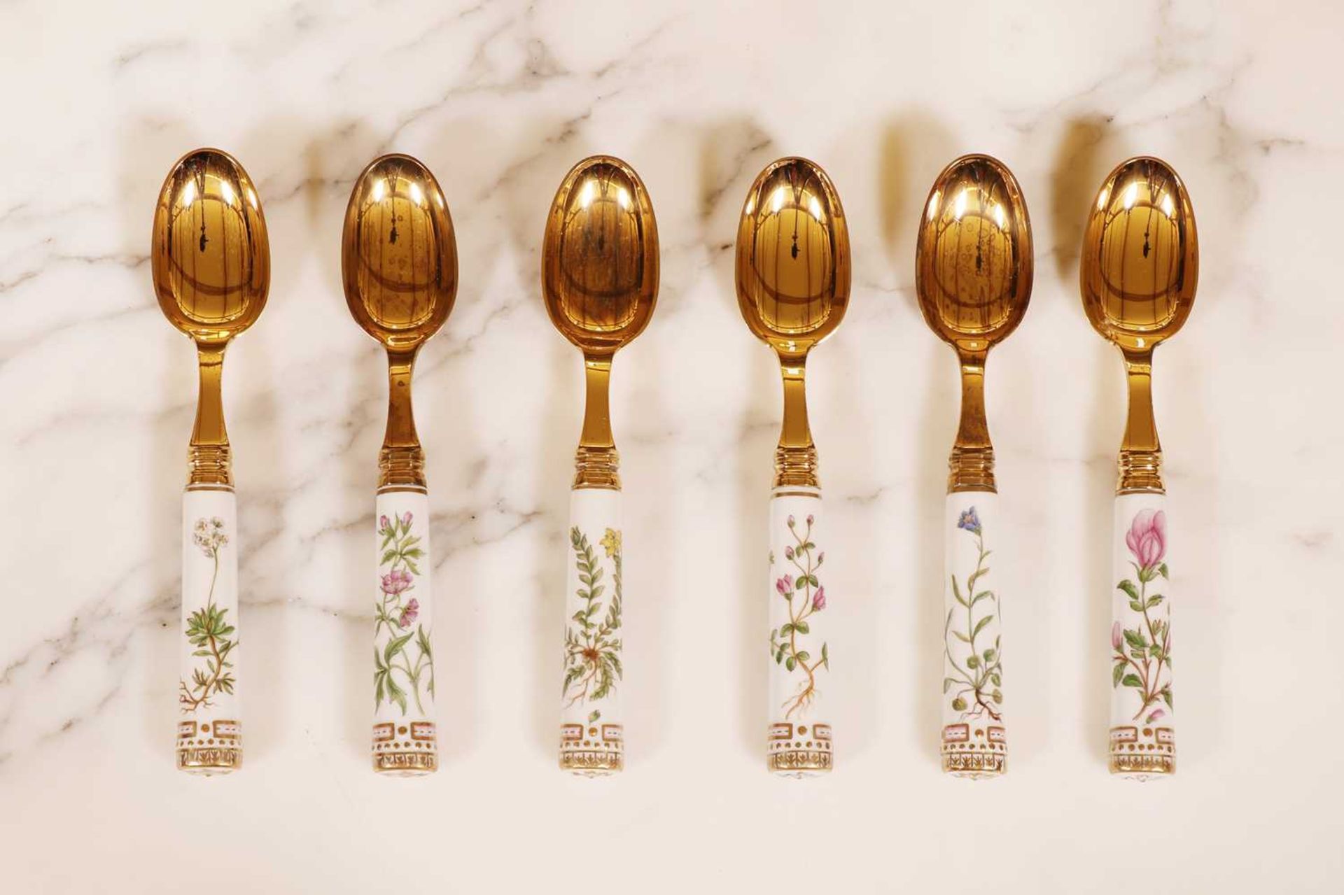 A part canteen of Royal Copenhagen 'Flora Danica' porcelain and silver-gilt cutlery, - Image 20 of 109