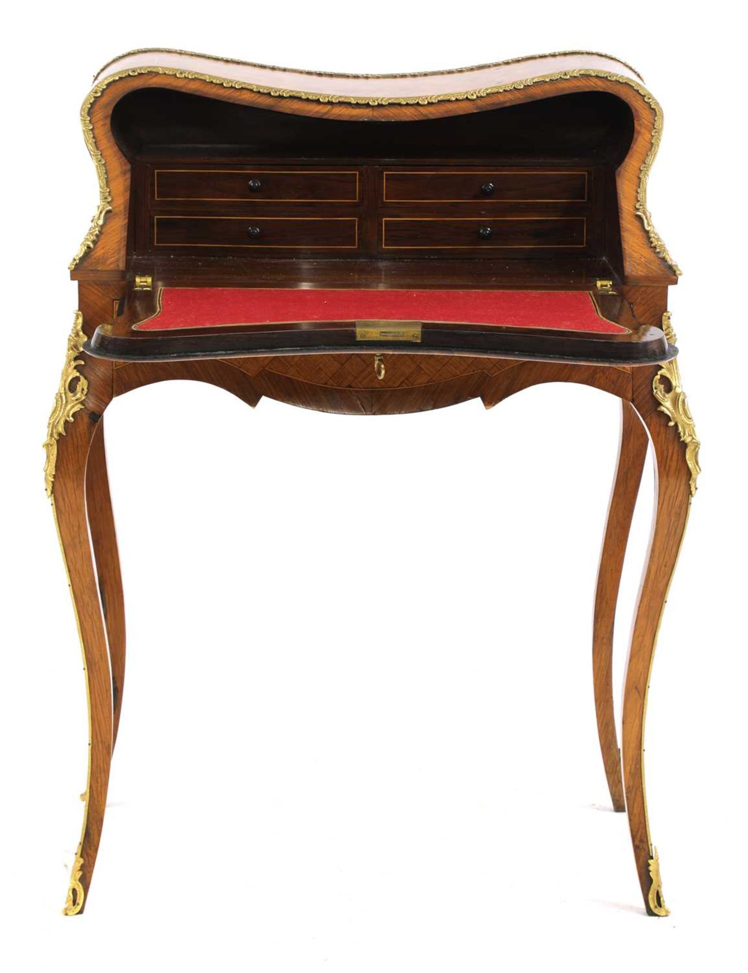 A French Louis XV-style rosewood and satinwood bureau de dame, - Image 3 of 5