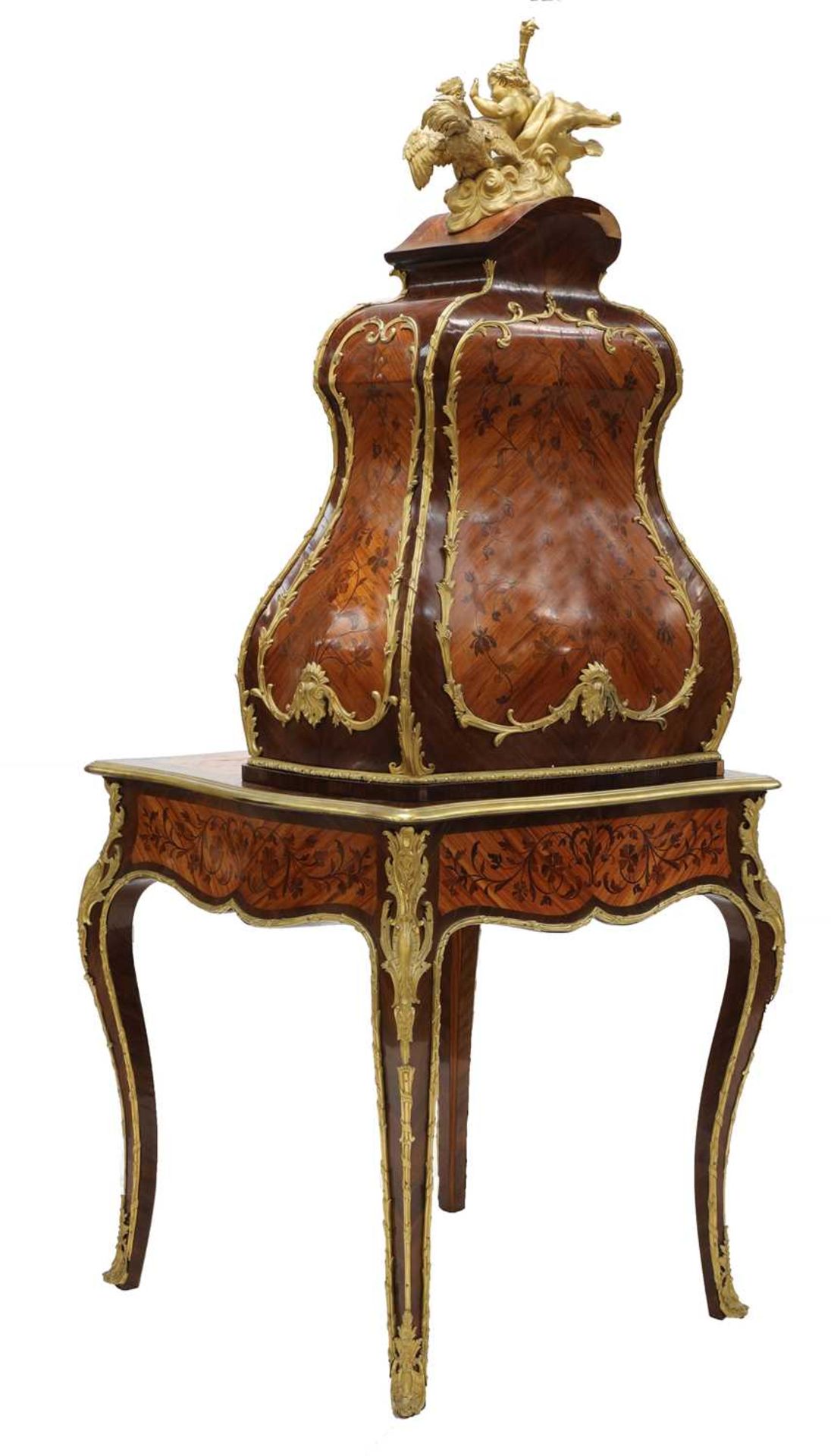 An extraordinary Louis XV-style rosewood marquetry and gilt-bronze writing table and cartonnier, - Image 3 of 11