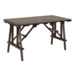 An oak apprentice piece trestle table,