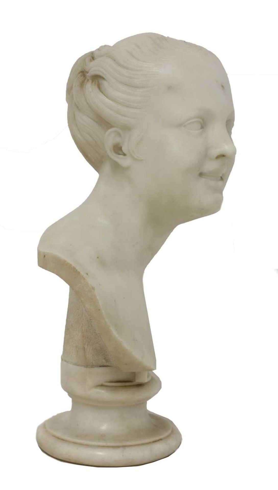 A white marble bust of a smiling young girl, - Image 2 of 5