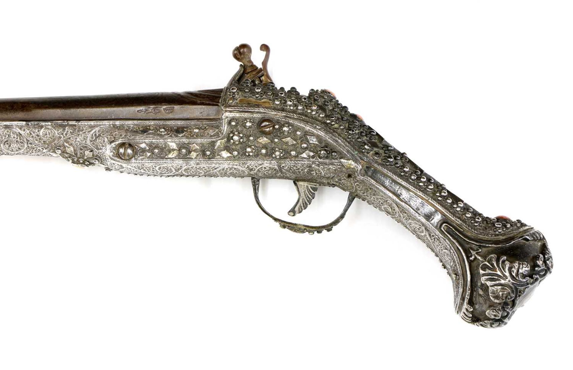 A Turkish silver-mounted flintlock pistol, - Bild 2 aus 45