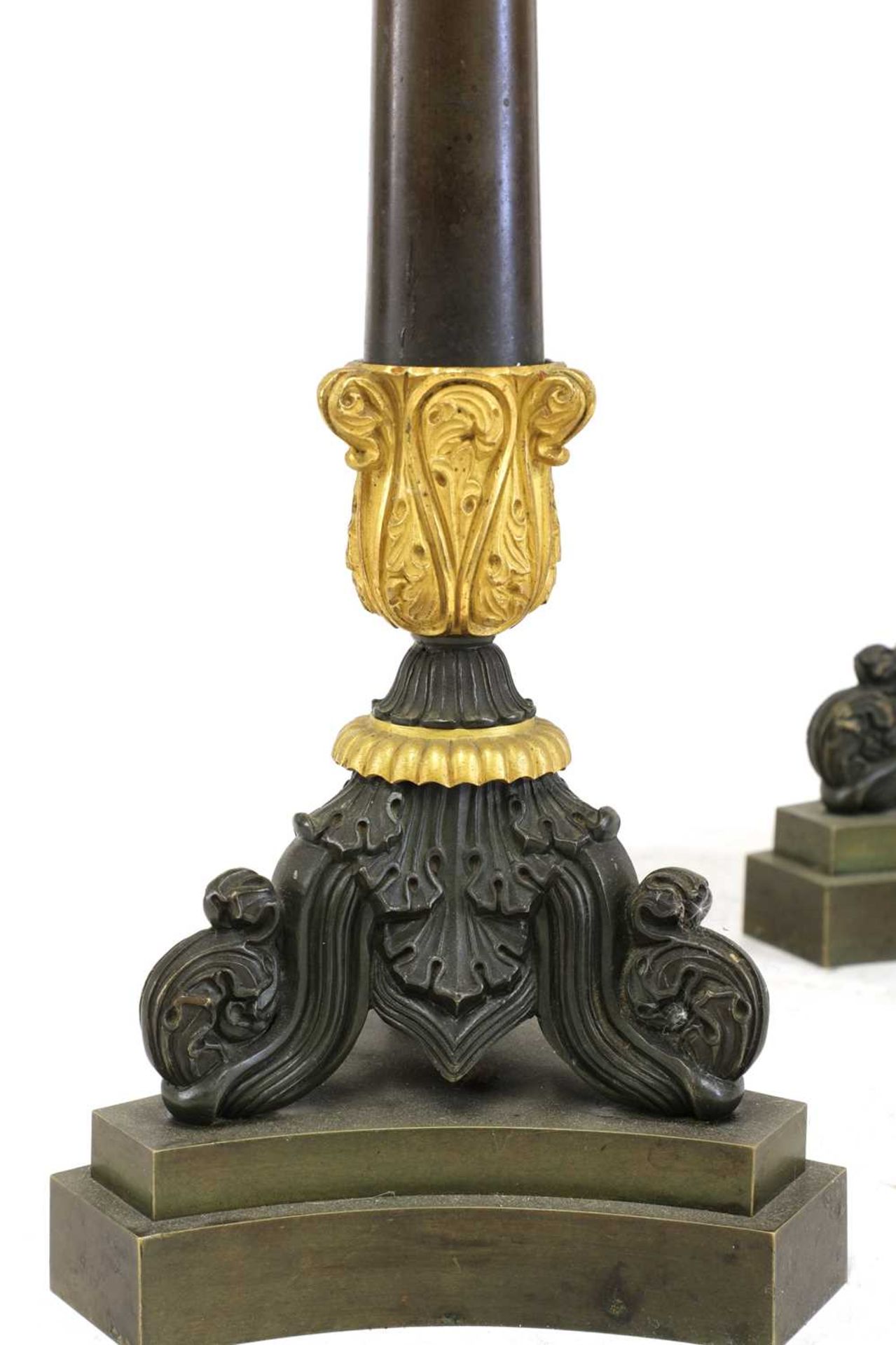 A pair of French Empire bronze and parcel gilt candelabrum, - Image 3 of 3