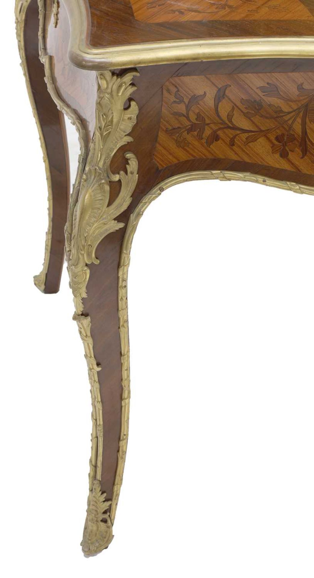 An extraordinary Louis XV-style rosewood marquetry and gilt-bronze writing table and cartonnier, - Image 8 of 11