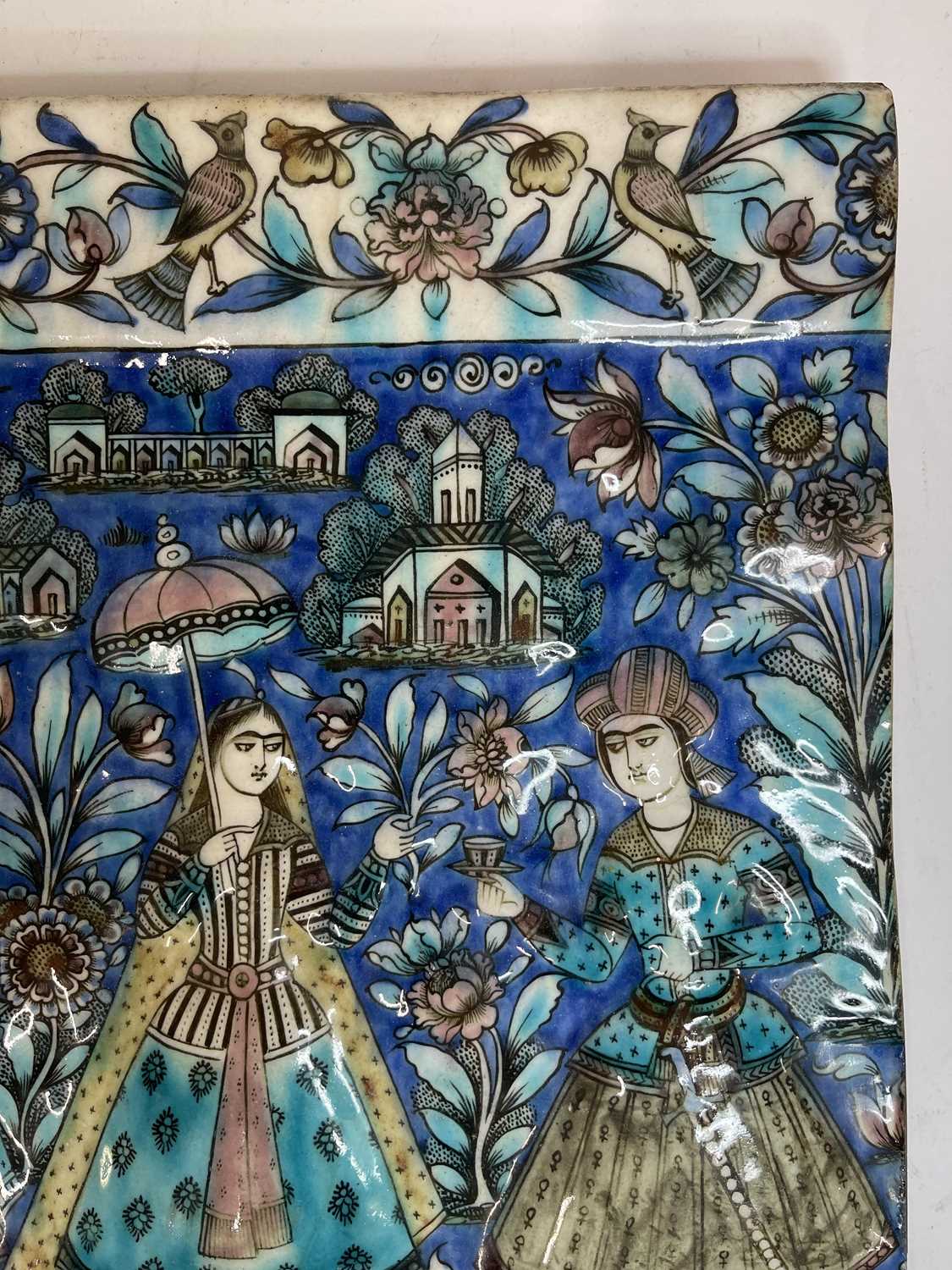 A near pair of Qajar pottery tiles, - Bild 13 aus 31