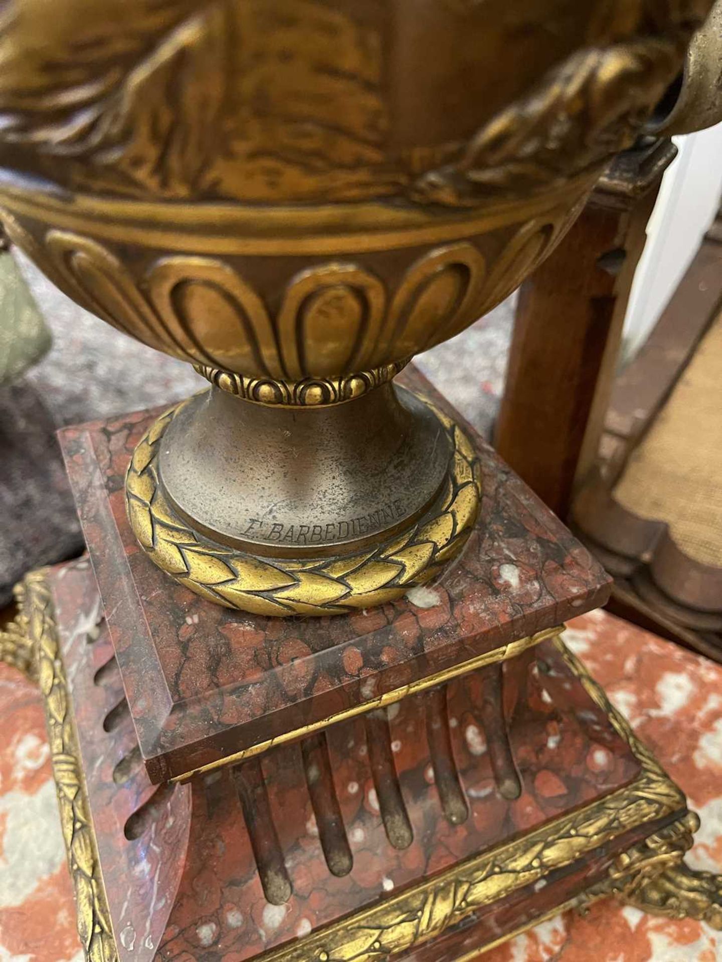 A pair of marble, gilt and patinated bronze candelabra, - Image 11 of 23