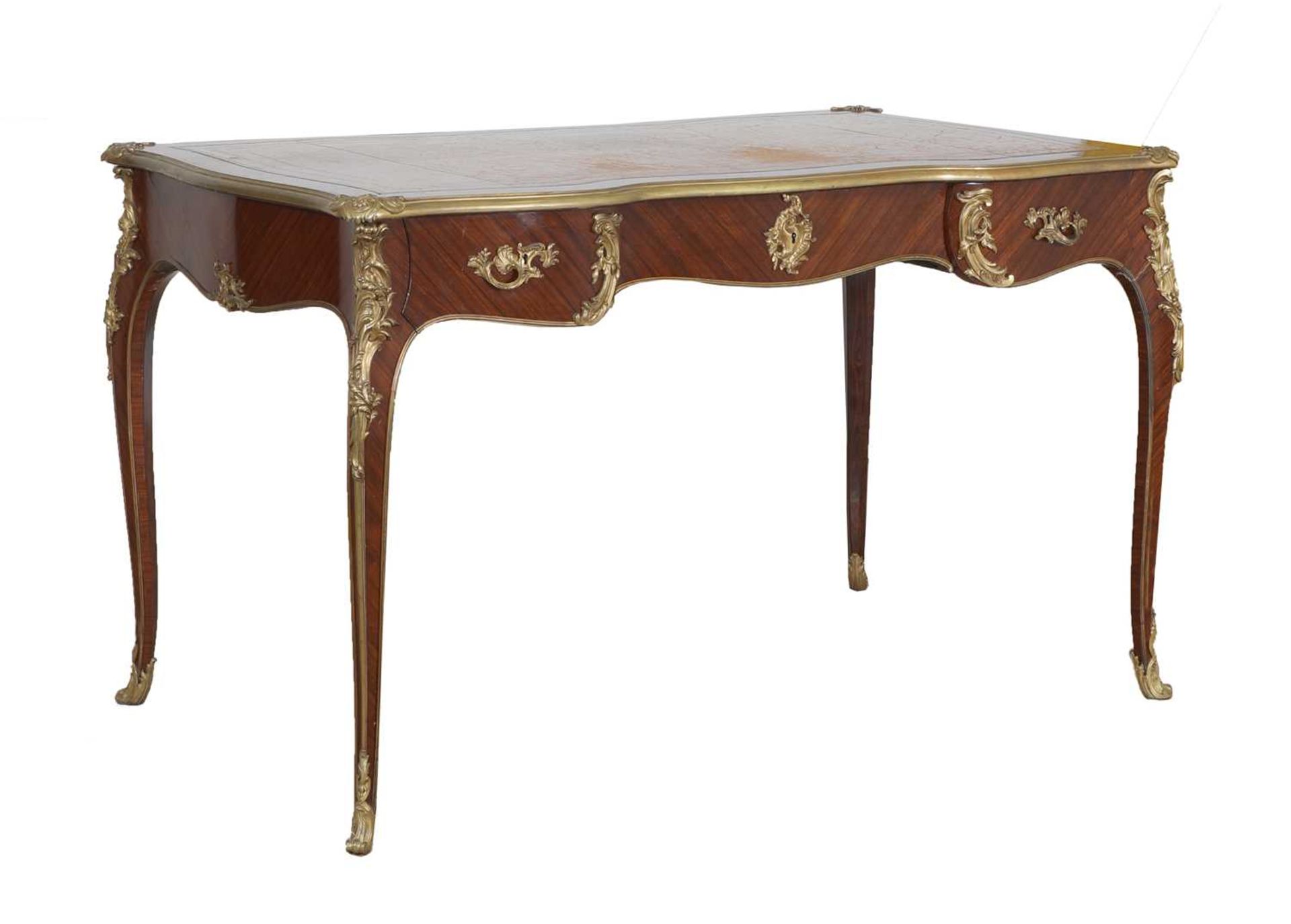 A French Louis XV-style kingwood and ormolu mounted bureau plat,