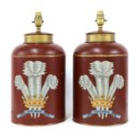 A pair of painted canister table lamps,