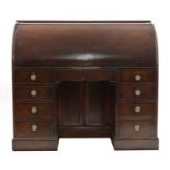 A large mahogany roll-top estate desk,