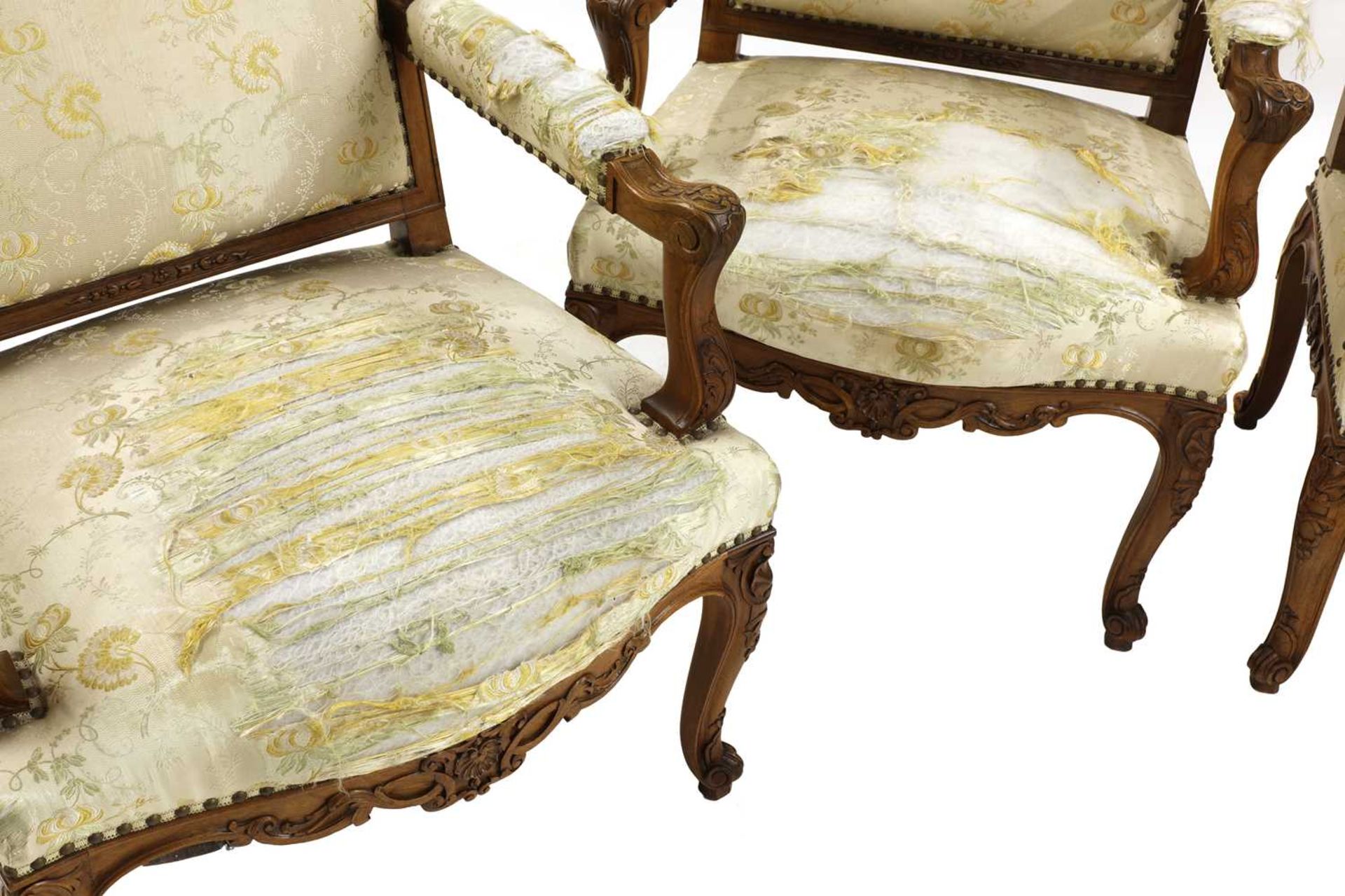 A set of four French Regency-style walnut elbow chairs, - Image 2 of 5