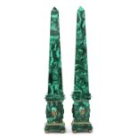 A pair of malachite obelisks,