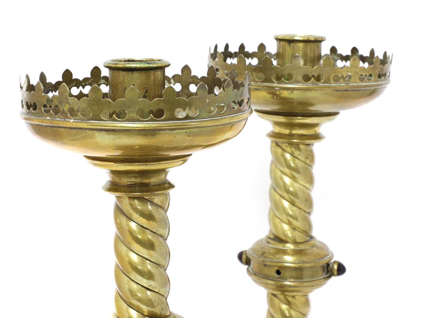 A pair of brass ecclesiastical candlesticks - Image 3 of 3