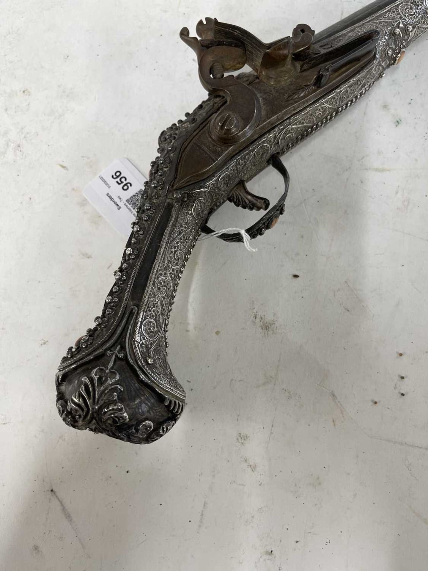 A Turkish silver-mounted flintlock pistol, - Bild 9 aus 45