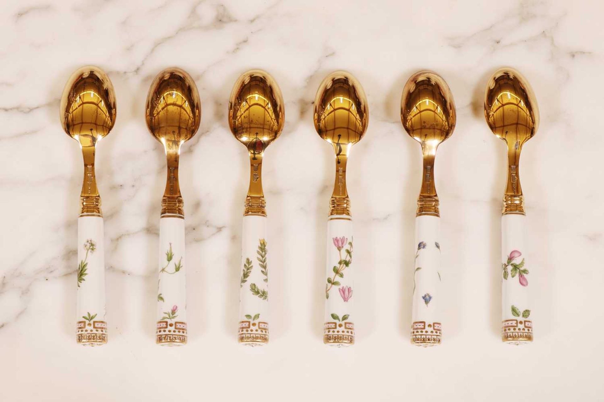 A part canteen of Royal Copenhagen 'Flora Danica' porcelain and silver-gilt cutlery, - Image 21 of 109