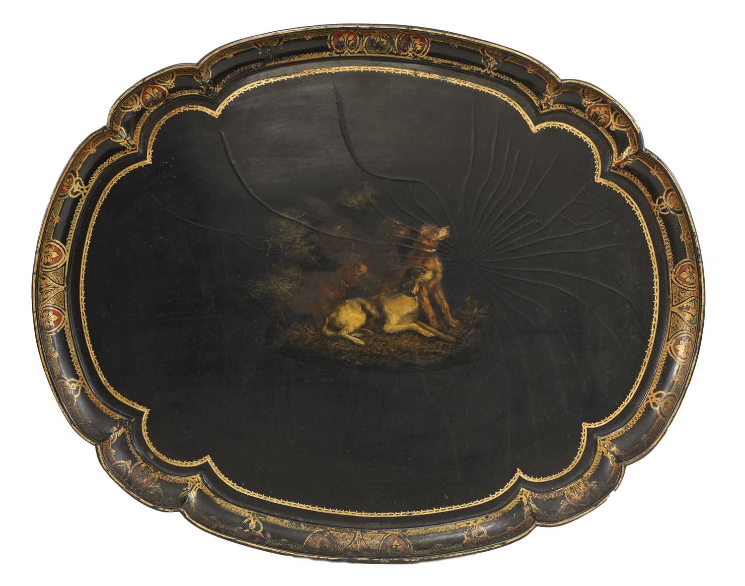 A large papier-mâché lacquered tray,