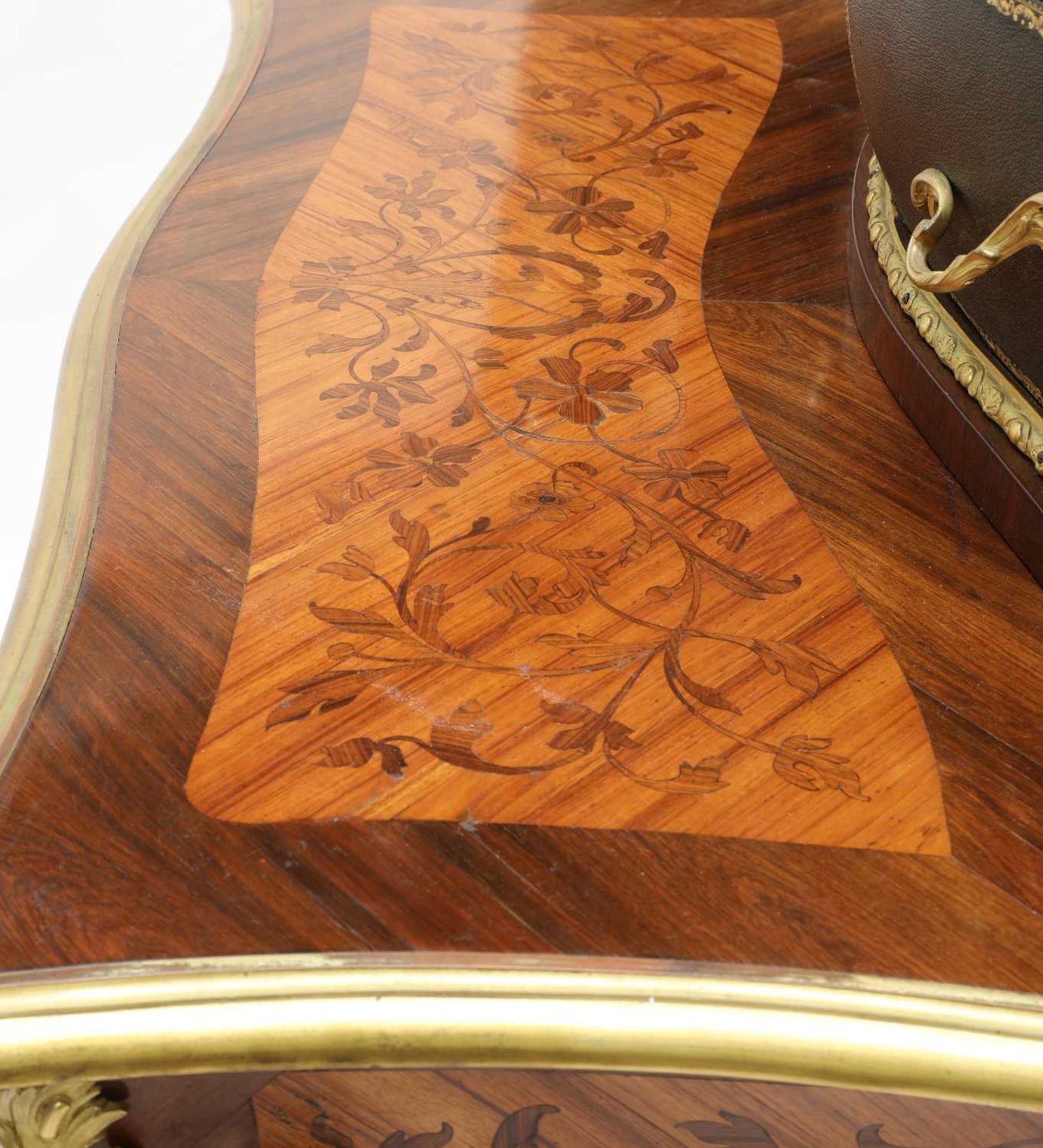 An extraordinary Louis XV-style rosewood marquetry and gilt-bronze writing table and cartonnier, - Image 5 of 11