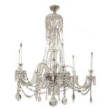 A large George III-style cut glass six-light chandelier,