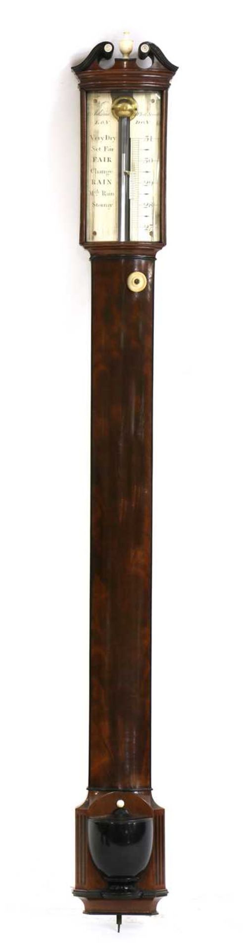 A mahogany, ebony and ivory stick barometer,