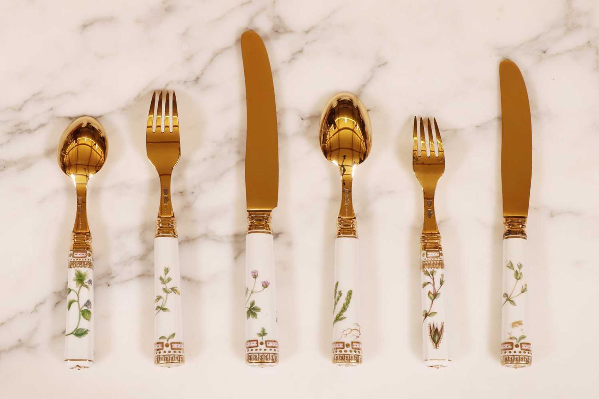 A part canteen of Royal Copenhagen 'Flora Danica' porcelain and silver-gilt cutlery, - Image 5 of 109