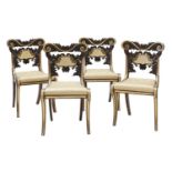 A set of four Regency rosewood and parcel-gilt single chairs,
