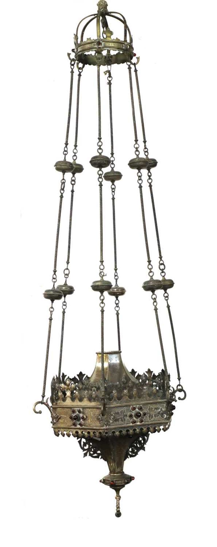 A silvered brass sanctuary lamp