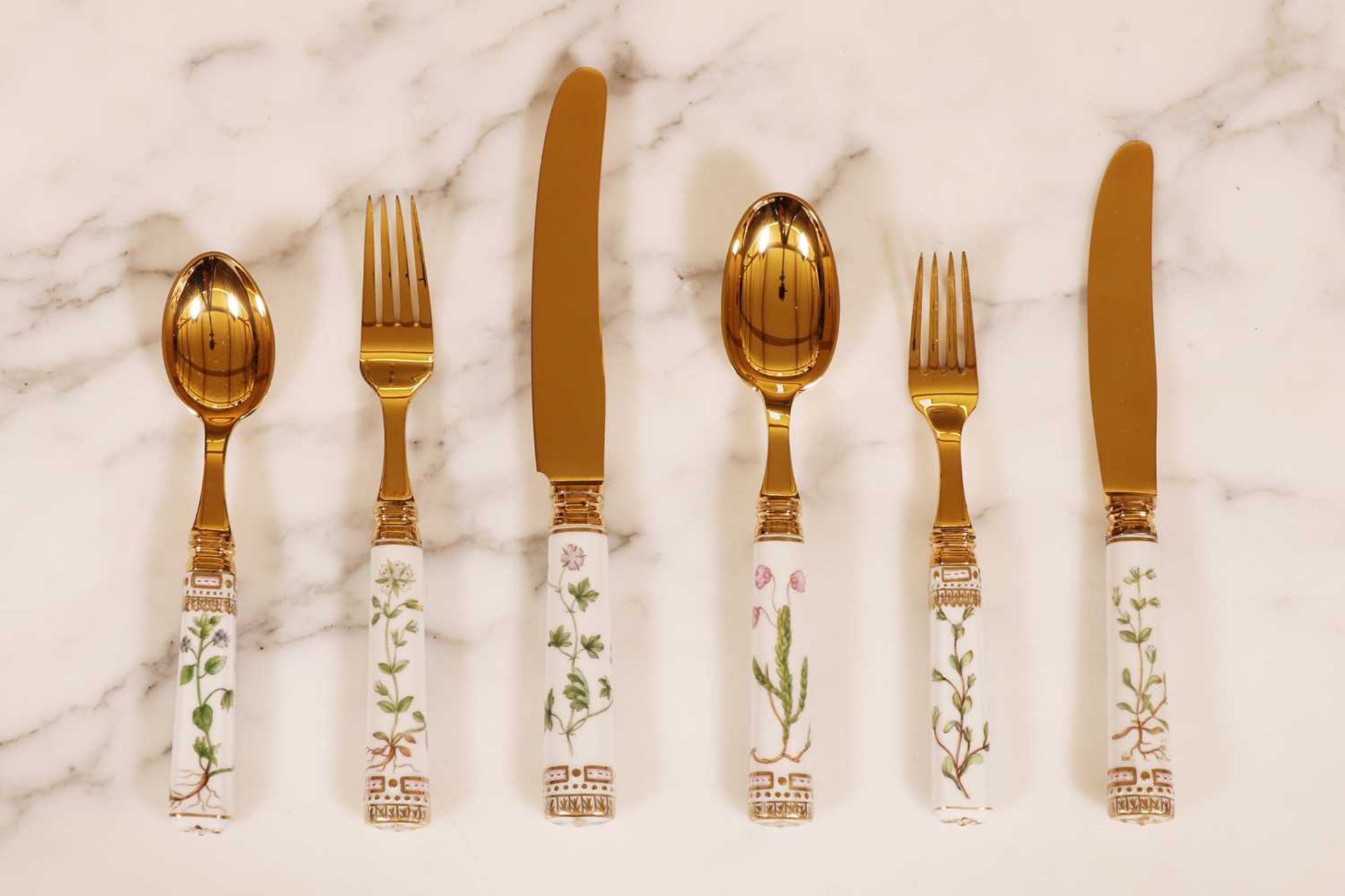 A part canteen of Royal Copenhagen 'Flora Danica' porcelain and silver-gilt cutlery, - Image 4 of 109