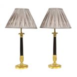 A pair of French Empire-style gilt-bronze and bronze table lamps,