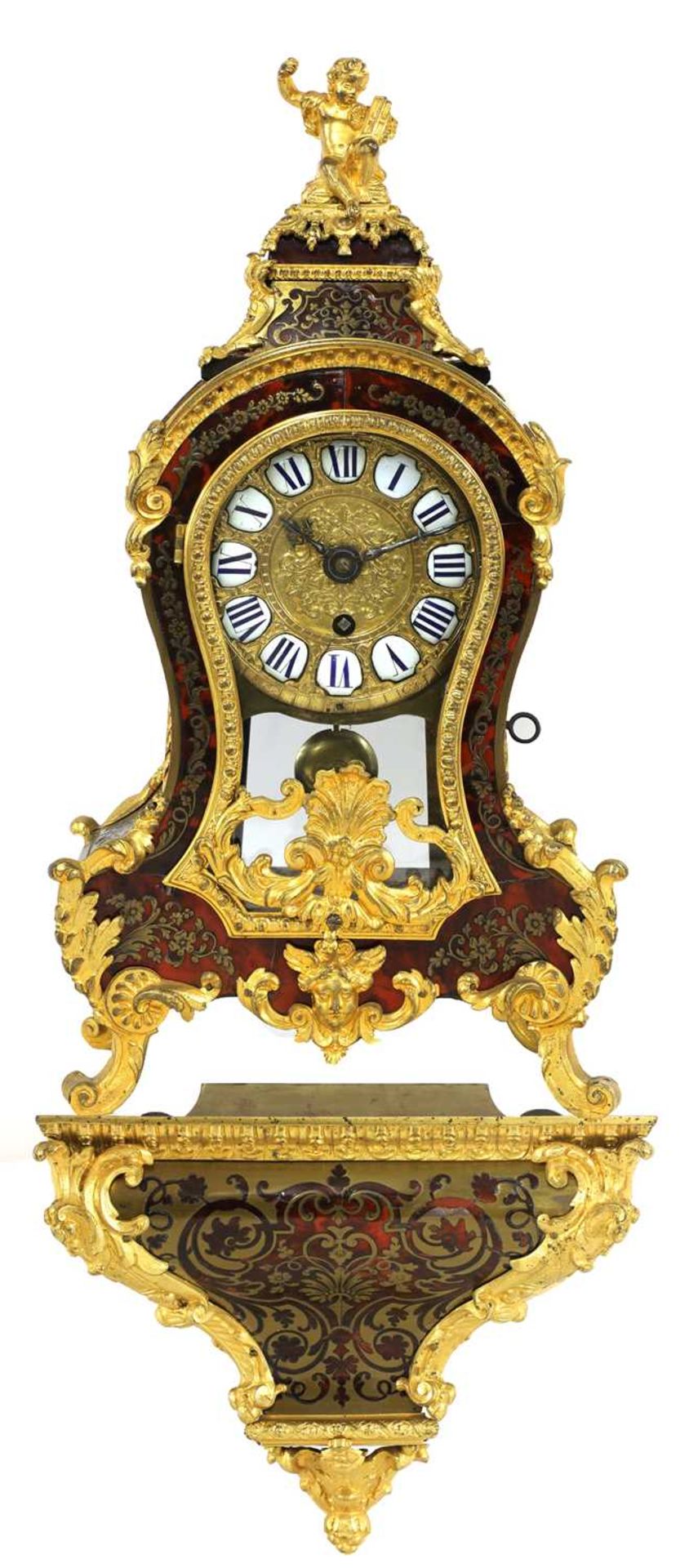 A French Louis XV tortoiseshell, brass and ormolu-mounted bracket clock,