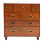 A Victorian teak and brass-bound campaign secretaire chest,