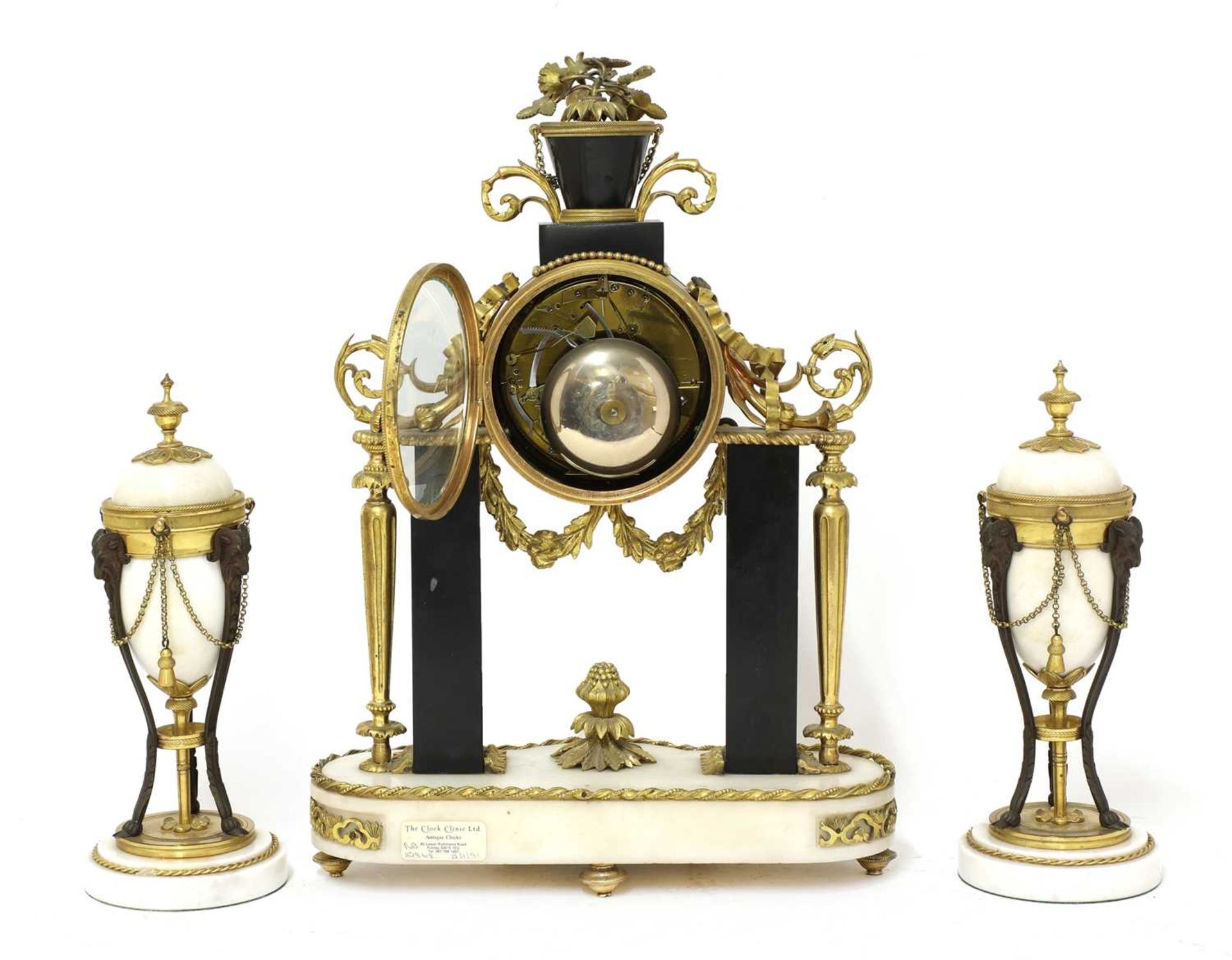A matched French ormolu and marble clock garniture, - Image 2 of 3