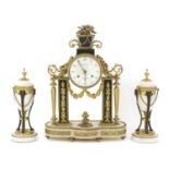 A matched French ormolu and marble clock garniture,