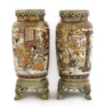 A pair of large Satsuma and gilt-metal mounted vases,