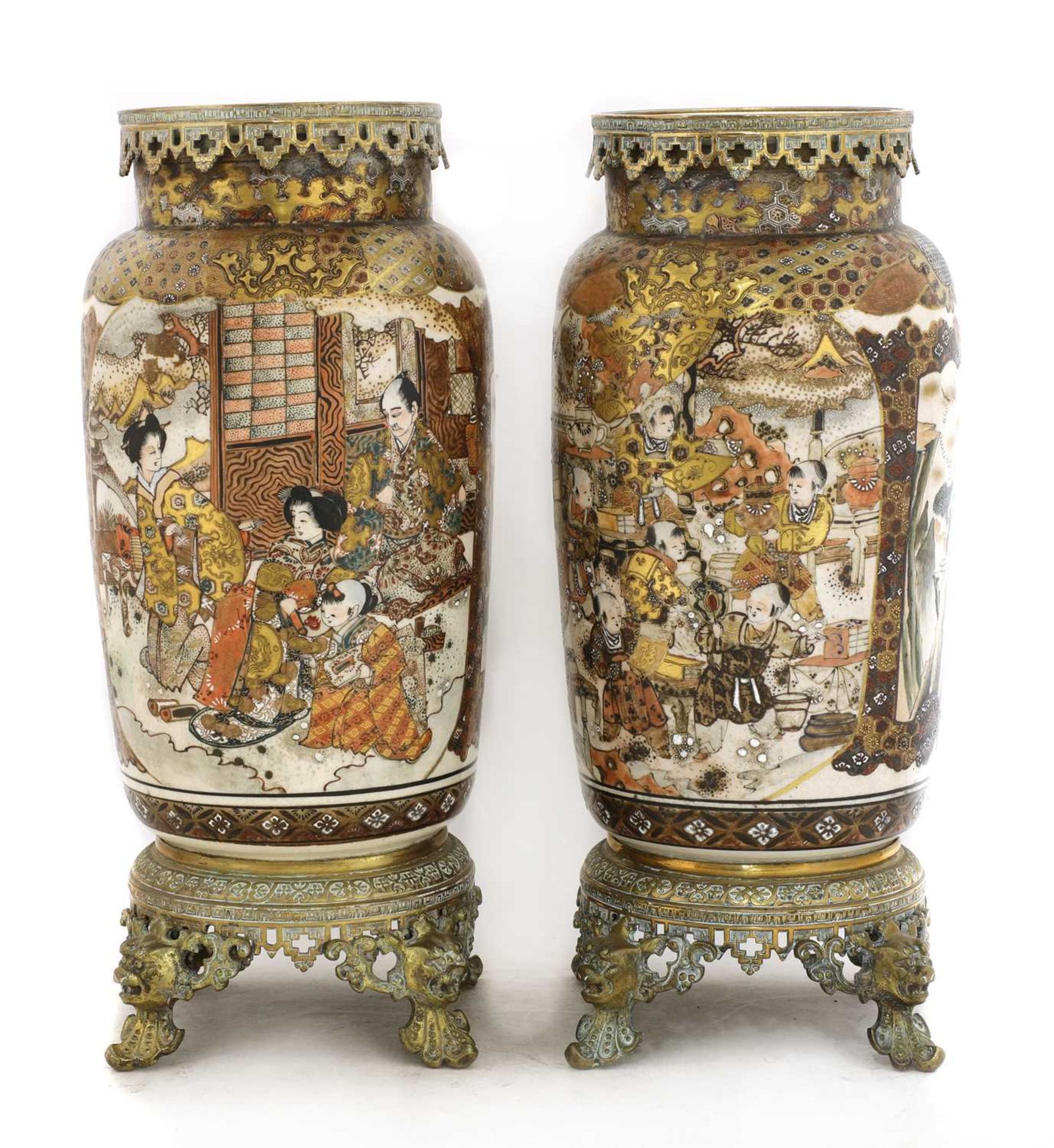 A pair of large Satsuma and gilt-metal mounted vases,