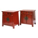 A pair of Chinese red lacquered cabinets,