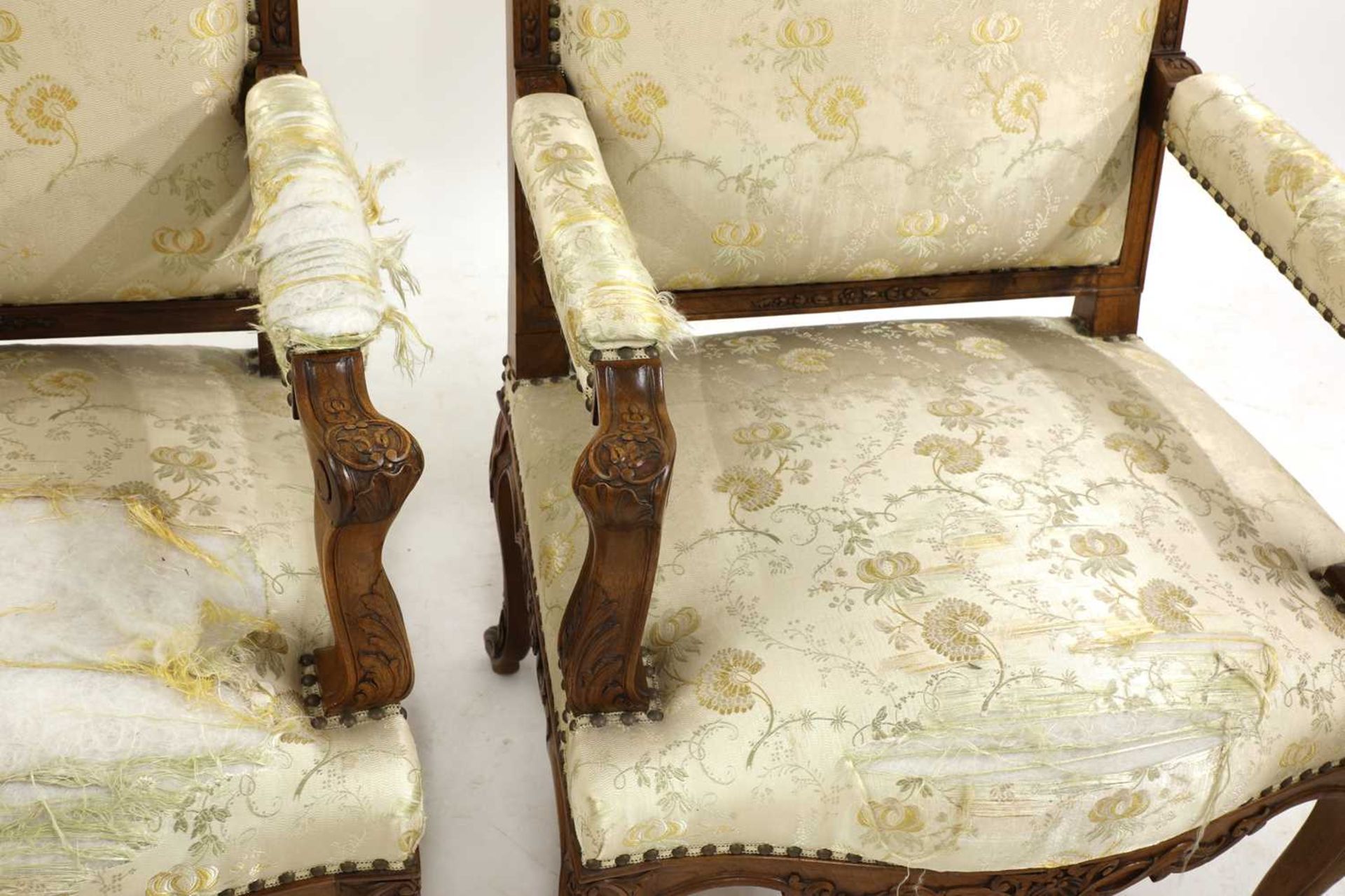 A set of four French Regency-style walnut elbow chairs, - Image 3 of 5