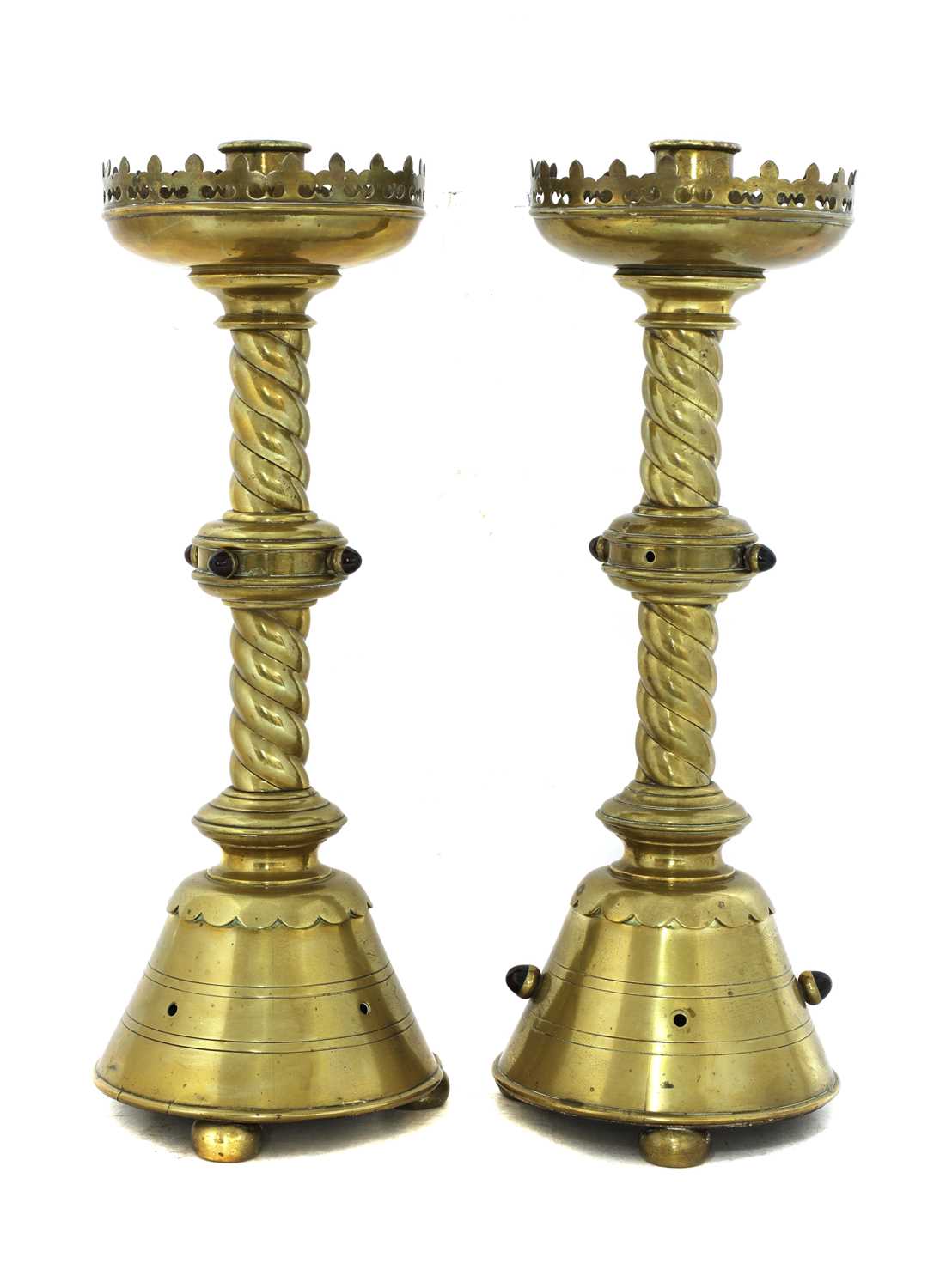 A pair of brass ecclesiastical candlesticks - Image 2 of 3