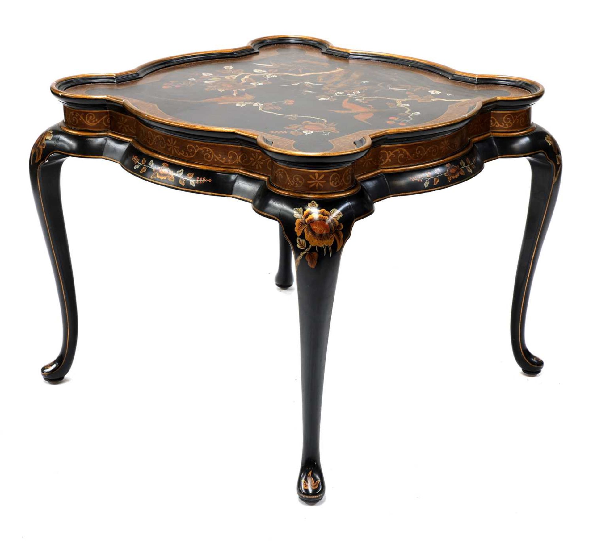 An ebonised and painted chinoiserie low table, - Image 2 of 3