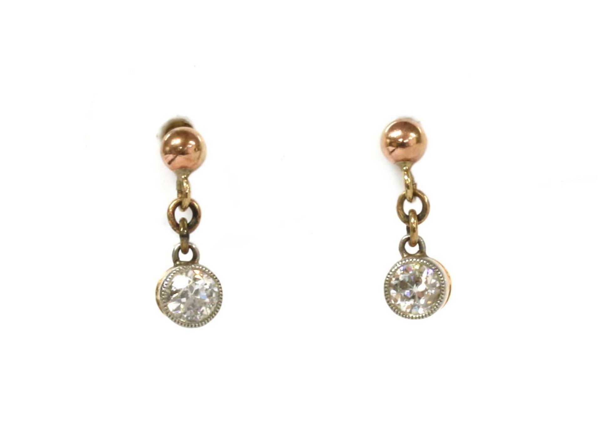 A pair of Edwardian gold diamond drop earrings,