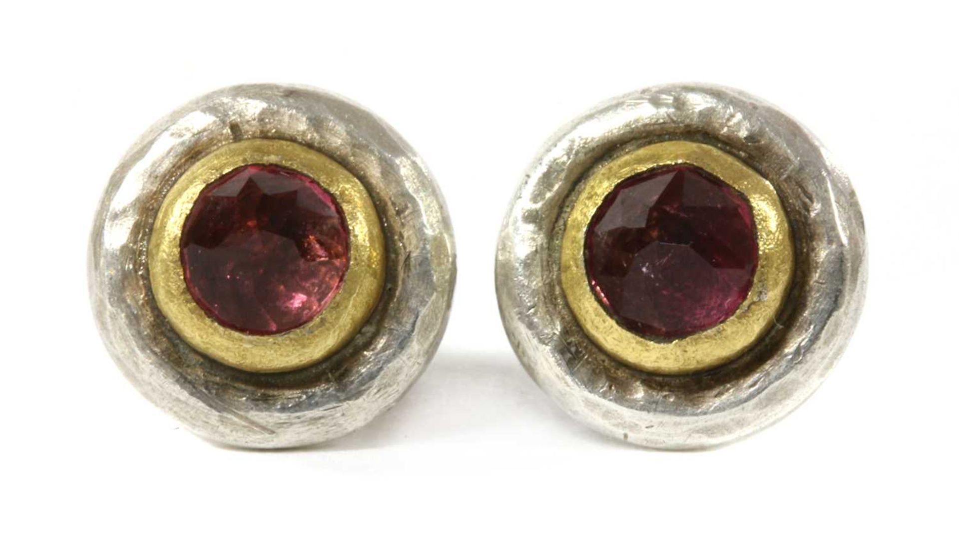 A pair of silver and gold, pink tourmaline earrings, by Poppy Dandiya,